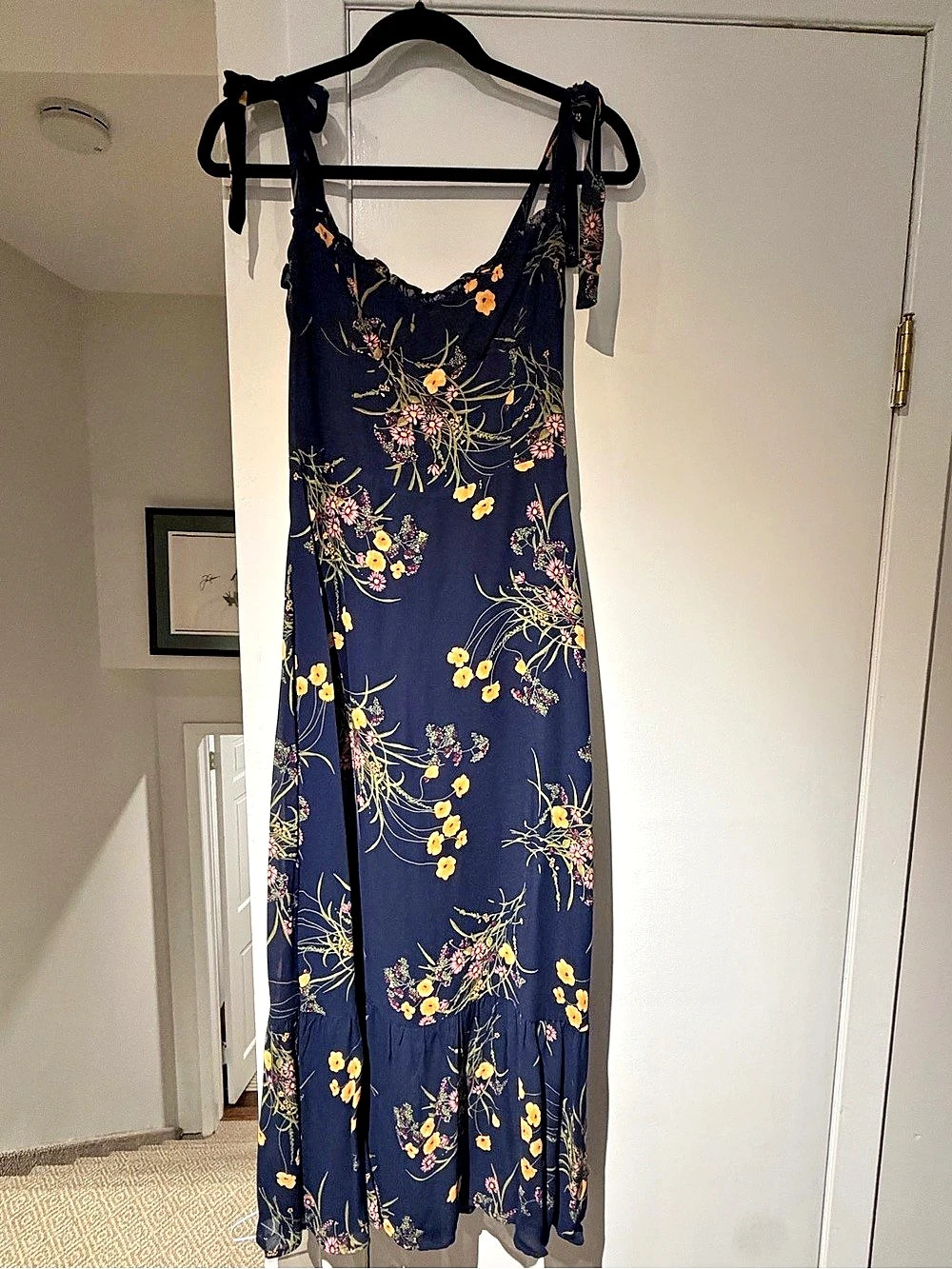Reformation Kealy Midi Dress Floral Tie-Shoulder Maxi Dress in Blue & Orange